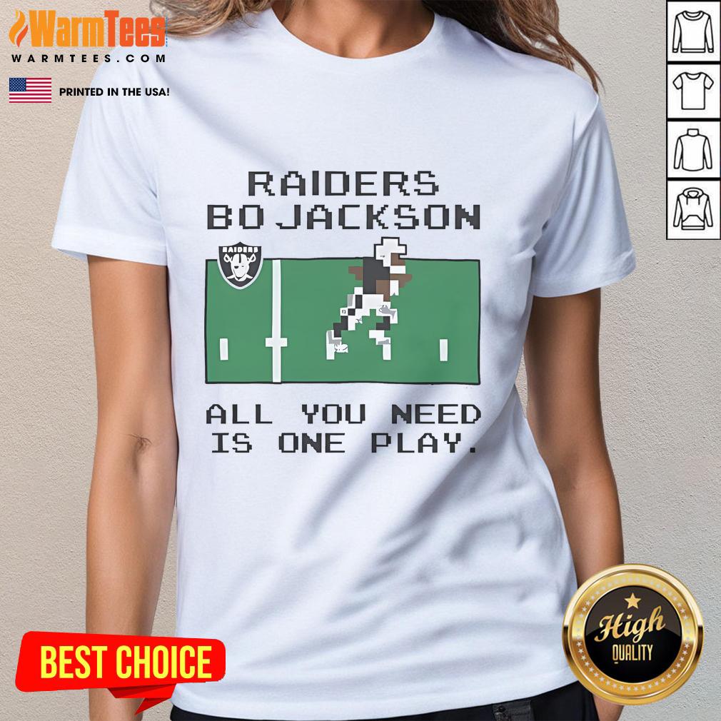 Official Tecmo Bowl Raiders Bo Jackson All You Need Is One Play One Play T-Shirt - Image 3