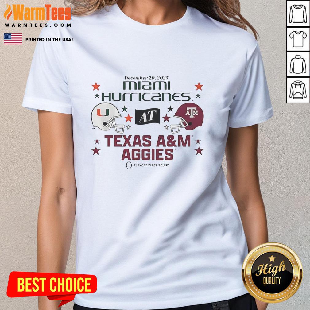 Official Texas A&M Aggies Vs Miami Hurricanes 2025 Cfp First Round Matchup Helmet T-Shirt - Image 3
