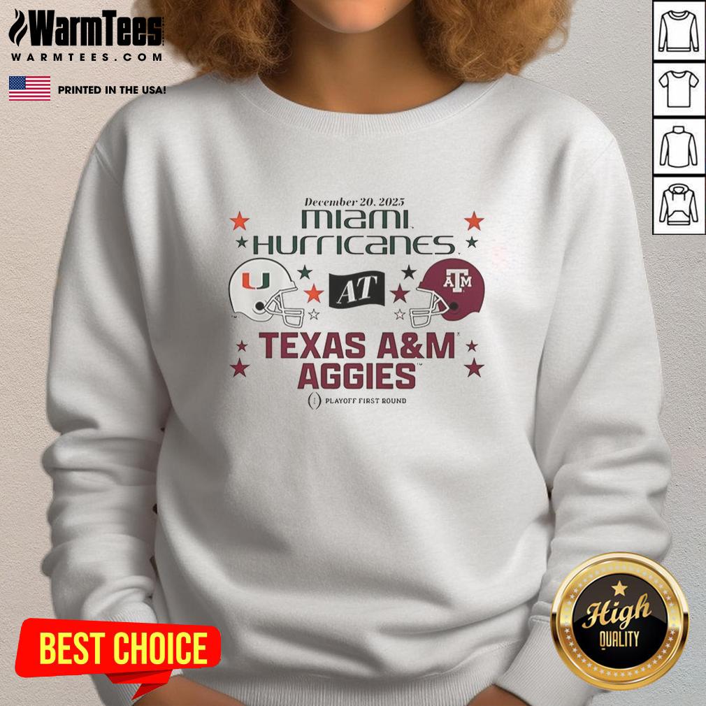 Official Texas A&M Aggies Vs Miami Hurricanes 2025 Cfp First Round Matchup Helmet T-Shirt - Image 5