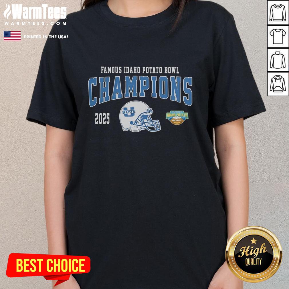 Official Utah State Aggies 2025 Famous Idaho Potato Bowl Champions Helmet T-Shirt - Image 3