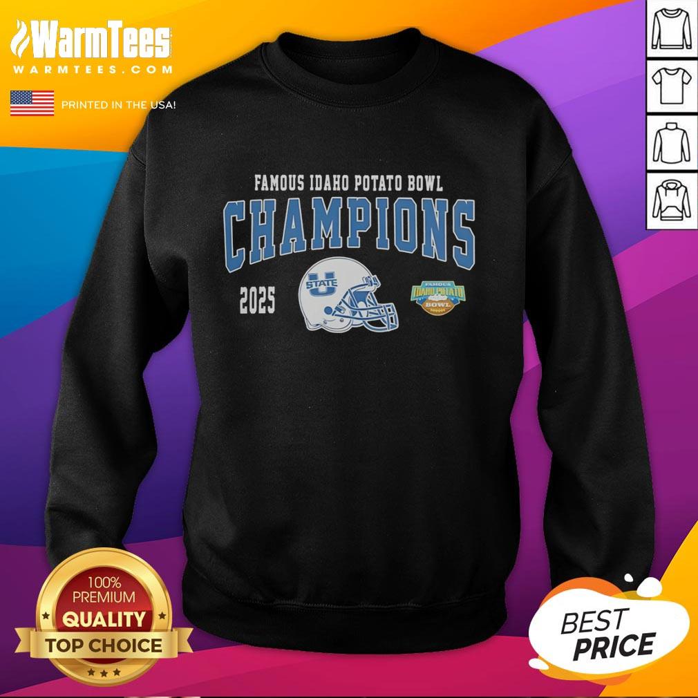 Official Utah State Aggies 2025 Famous Idaho Potato Bowl Champions Helmet T-Shirt - Image 5
