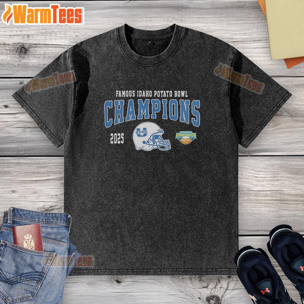 Official Utah State Aggies 2025 Famous Idaho Potato Bowl Champions Helmet T-Shirt - Image 6