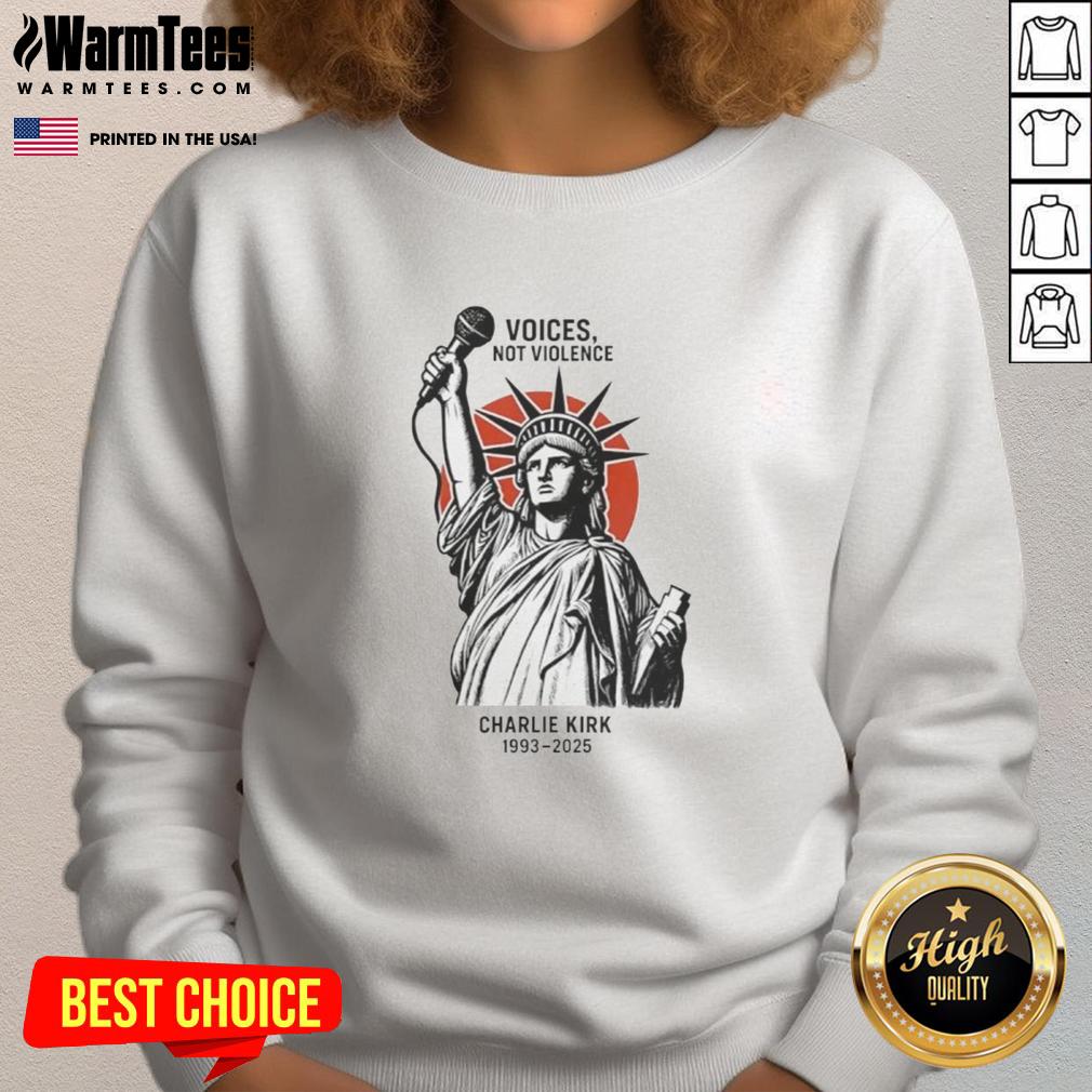 Official Voices Not Violence Charlie Kirk 1993-2025 Statue Of Liberty T-Shirt - Image 5
