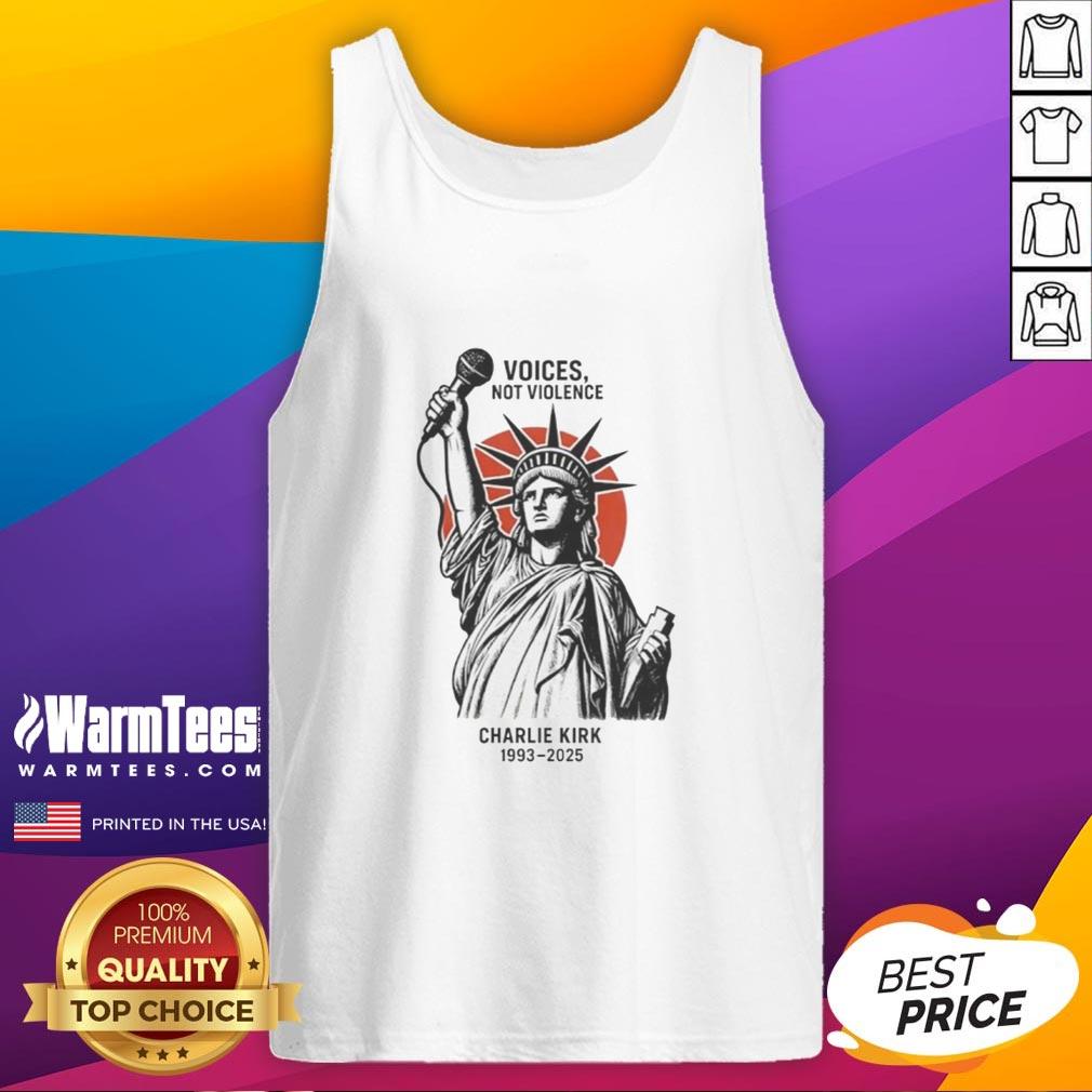 Official Voices Not Violence Charlie Kirk 1993-2025 Statue Of Liberty T-Shirt - Image 4