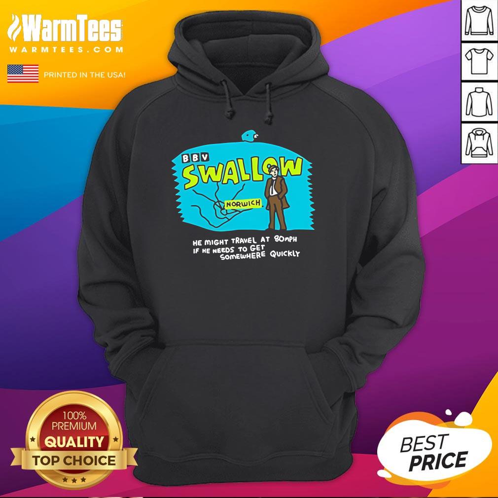 Official Zoe Bread Swallow Norwich He Might Travel At 80mph T-Shirt - Image 3