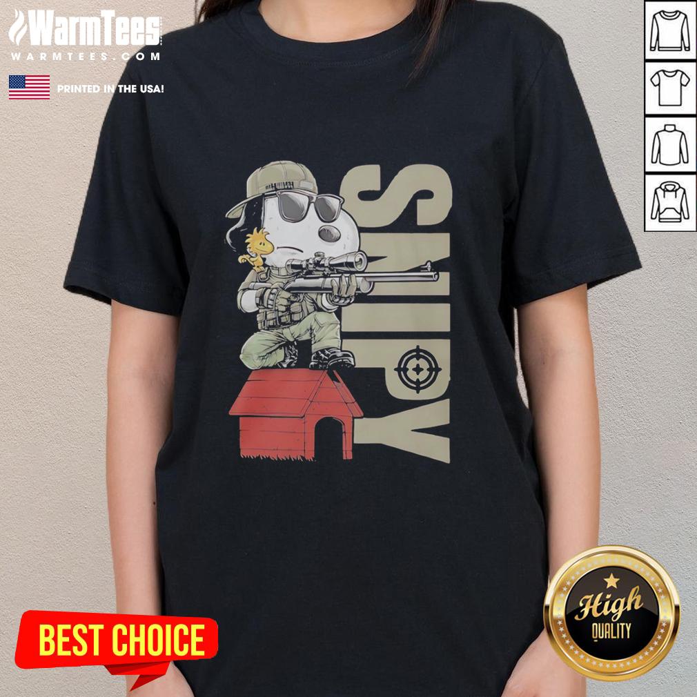 Original Snoopy Sniper And Woodstock Sitting On Doghouse T-Shirt - Image 3