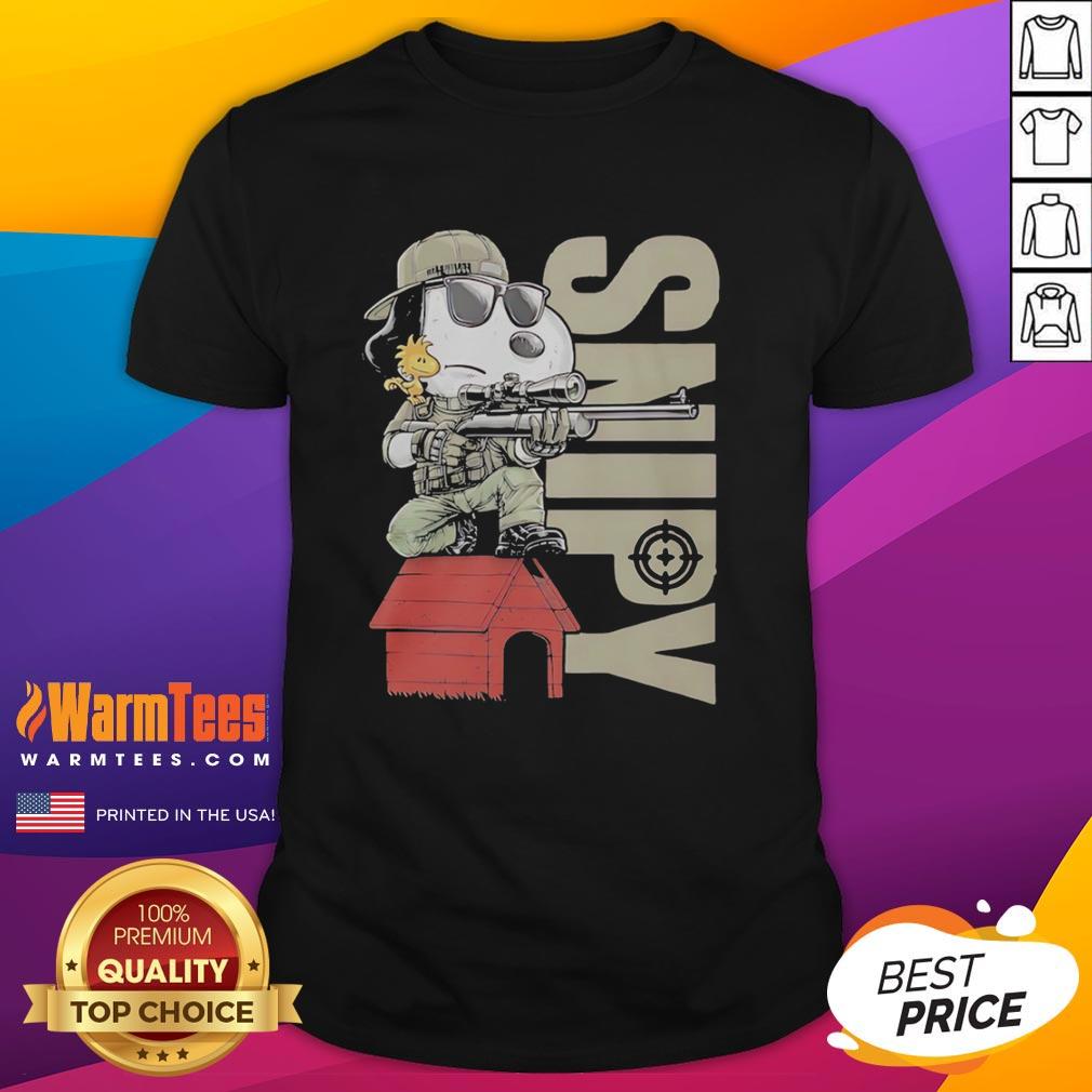 Original Snoopy Sniper And Woodstock Sitting On Doghouse T-Shirt