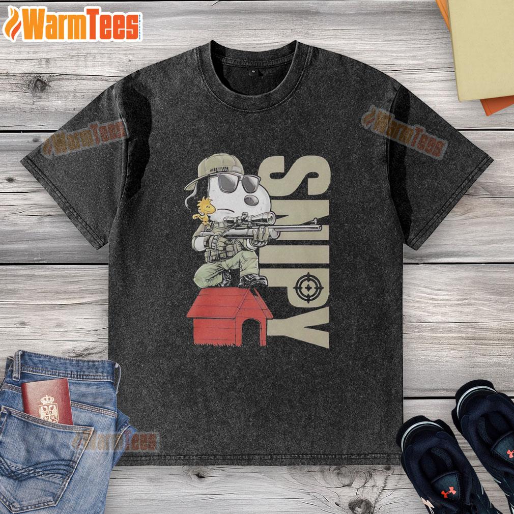 Original Snoopy Sniper And Woodstock Sitting On Doghouse T-Shirt - Image 6