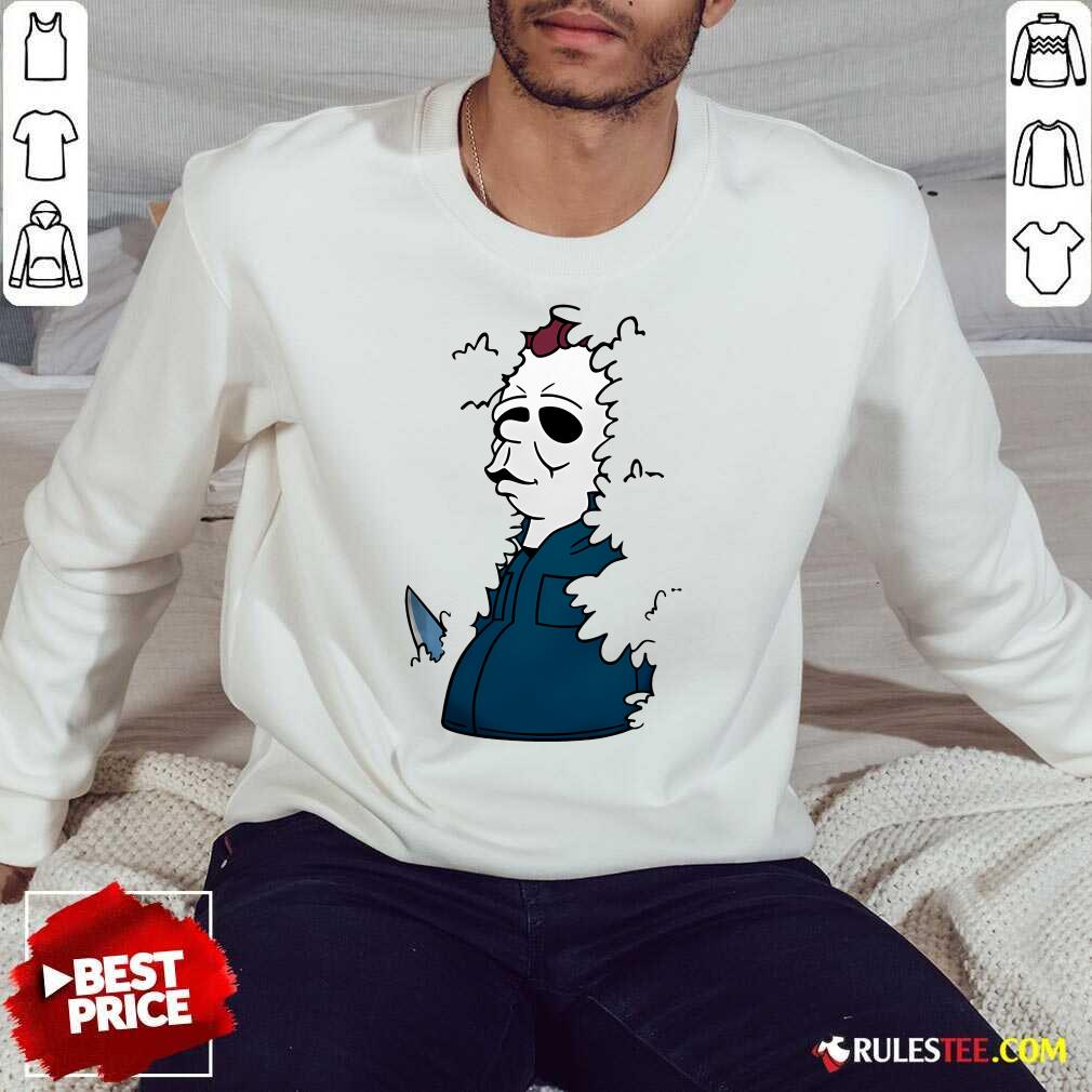 Original The Simpson Michael Myers He's Watching Halloween T-Shirt - Image 4