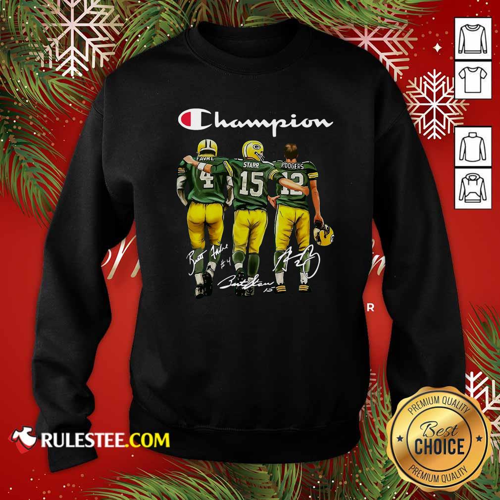 Pretty Champion Green Bay Packer Brett Favre 4 Bart Starr 15 Aaron Rodgers 12 Signatures Shirt - Image 5