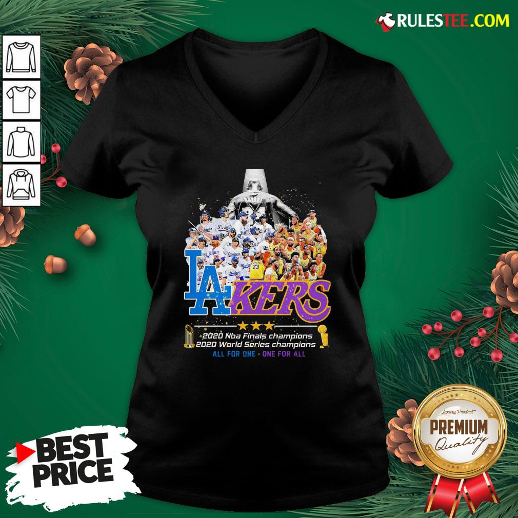 Pretty Los Angeles Dodgers And Lakers 2020 NBA Champions world series Champions All For One One For All Shirt - Image 3