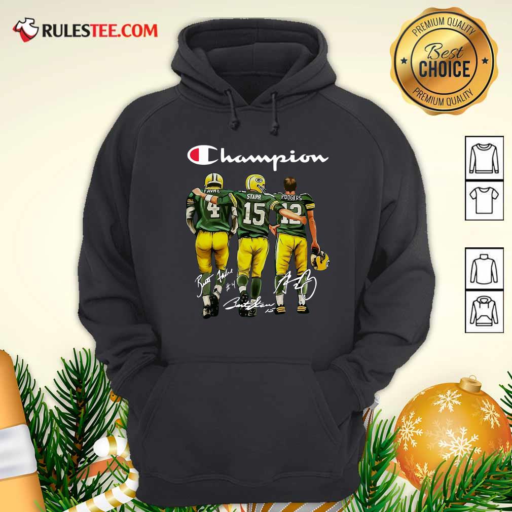Pretty Champion Green Bay Packer Brett Favre 4 Bart Starr 15 Aaron Rodgers 12 Signatures Shirt - Image 2