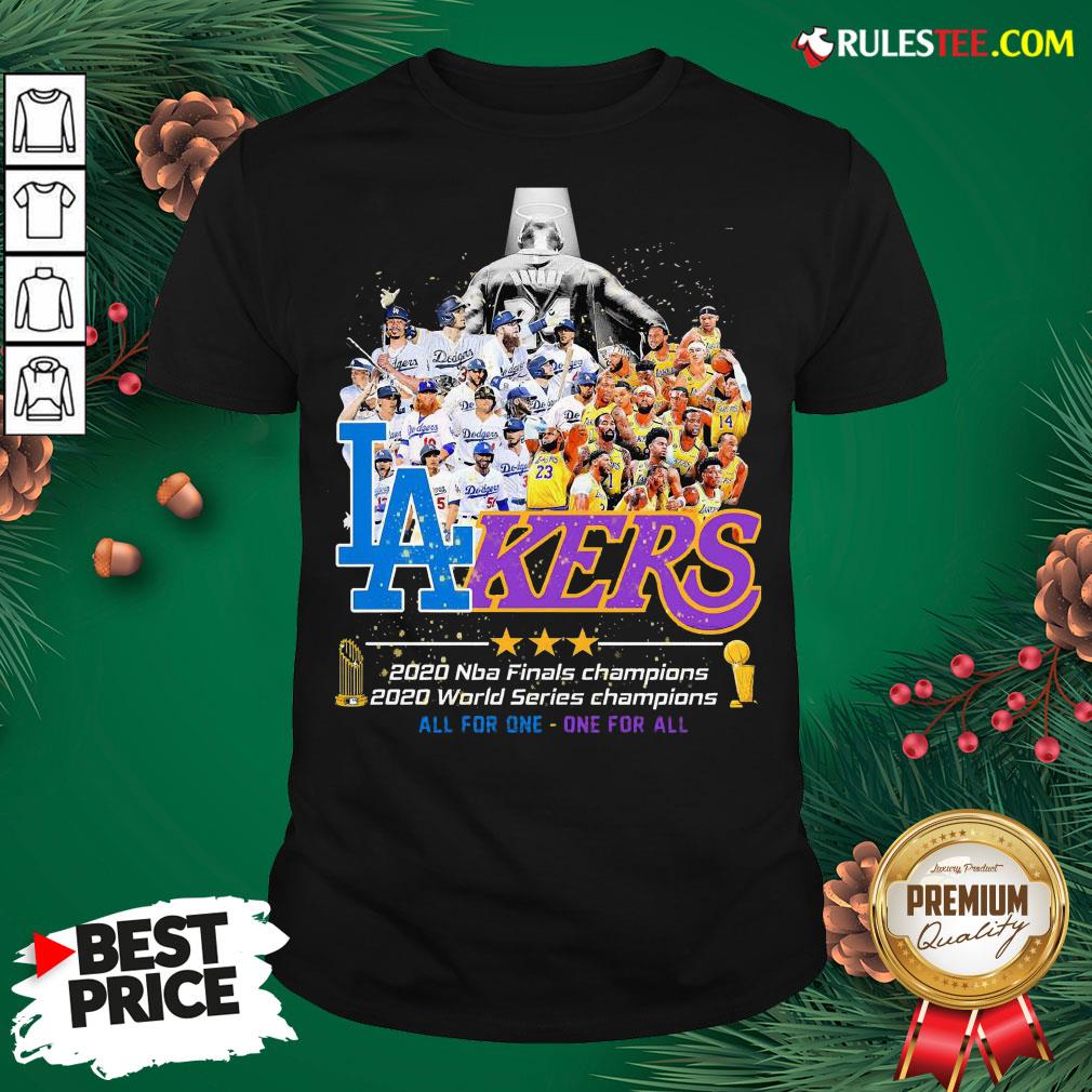 Pretty Los Angeles Dodgers And Lakers 2020 NBA Champions world series Champions All For One One For All Shirt