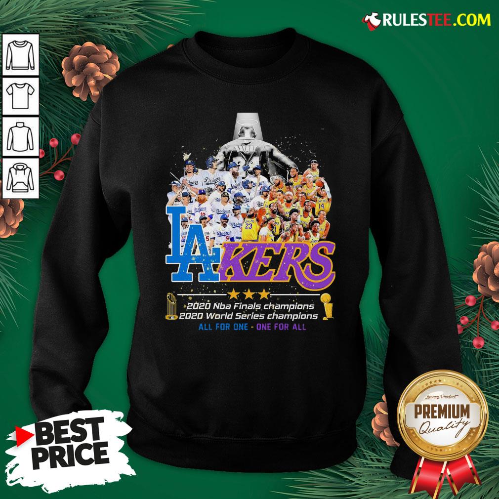 Pretty Los Angeles Dodgers And Lakers 2020 NBA Champions world series Champions All For One One For All Shirt - Image 5