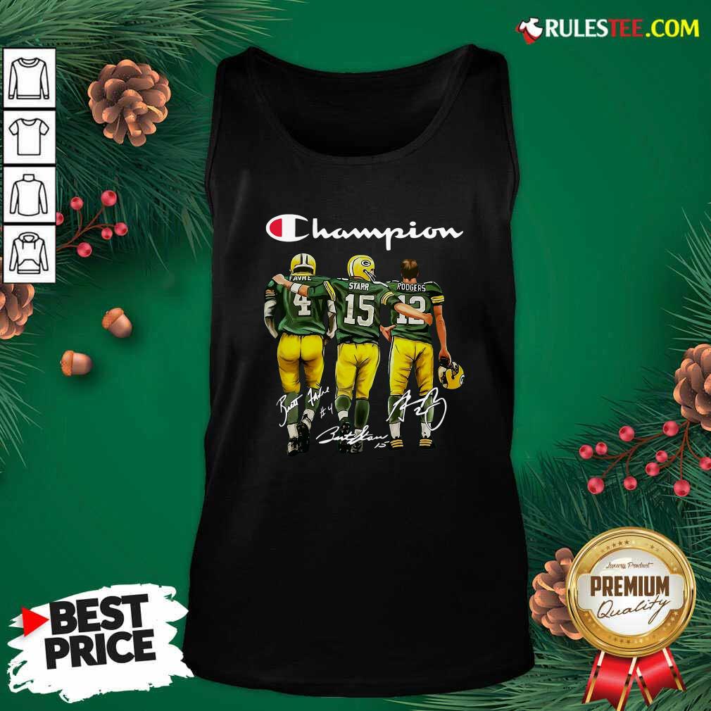 Pretty Champion Green Bay Packer Brett Favre 4 Bart Starr 15 Aaron Rodgers 12 Signatures Shirt - Image 4
