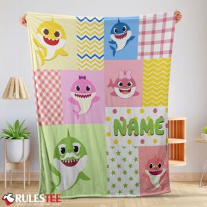 Personalized Colorful Baby Shark Blanket Fleece Customized Blanket