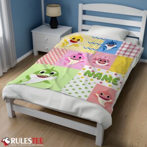 Alternative view of Personalized Colorful Baby Shark Blanket Fleece Customized Blanket