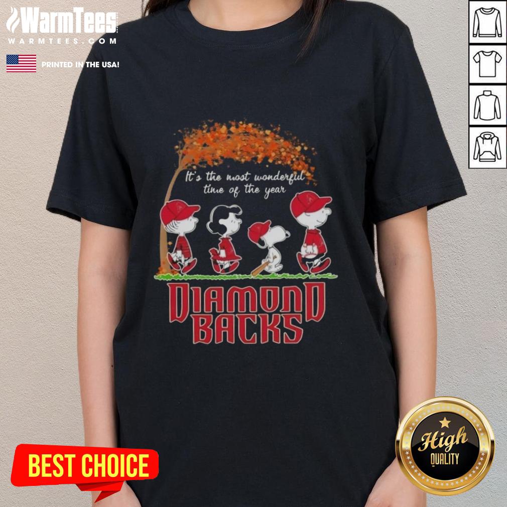 Premium Arizona Diamondbacks X Peanuts Snoopy And Friends Autumn It's The Most Wonderful Time Of The Year T-Shirt - Image 3