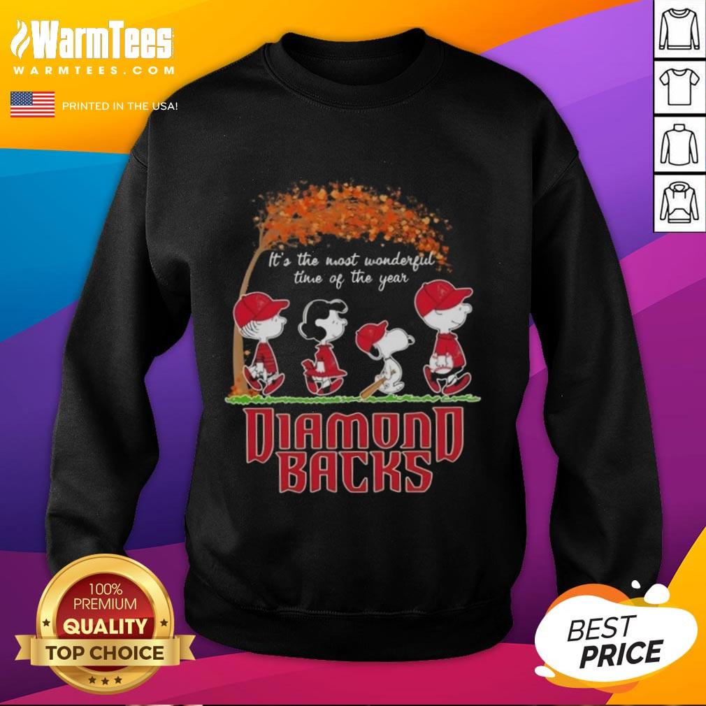 Premium Arizona Diamondbacks X Peanuts Snoopy And Friends Autumn It's The Most Wonderful Time Of The Year T-Shirt - Image 5