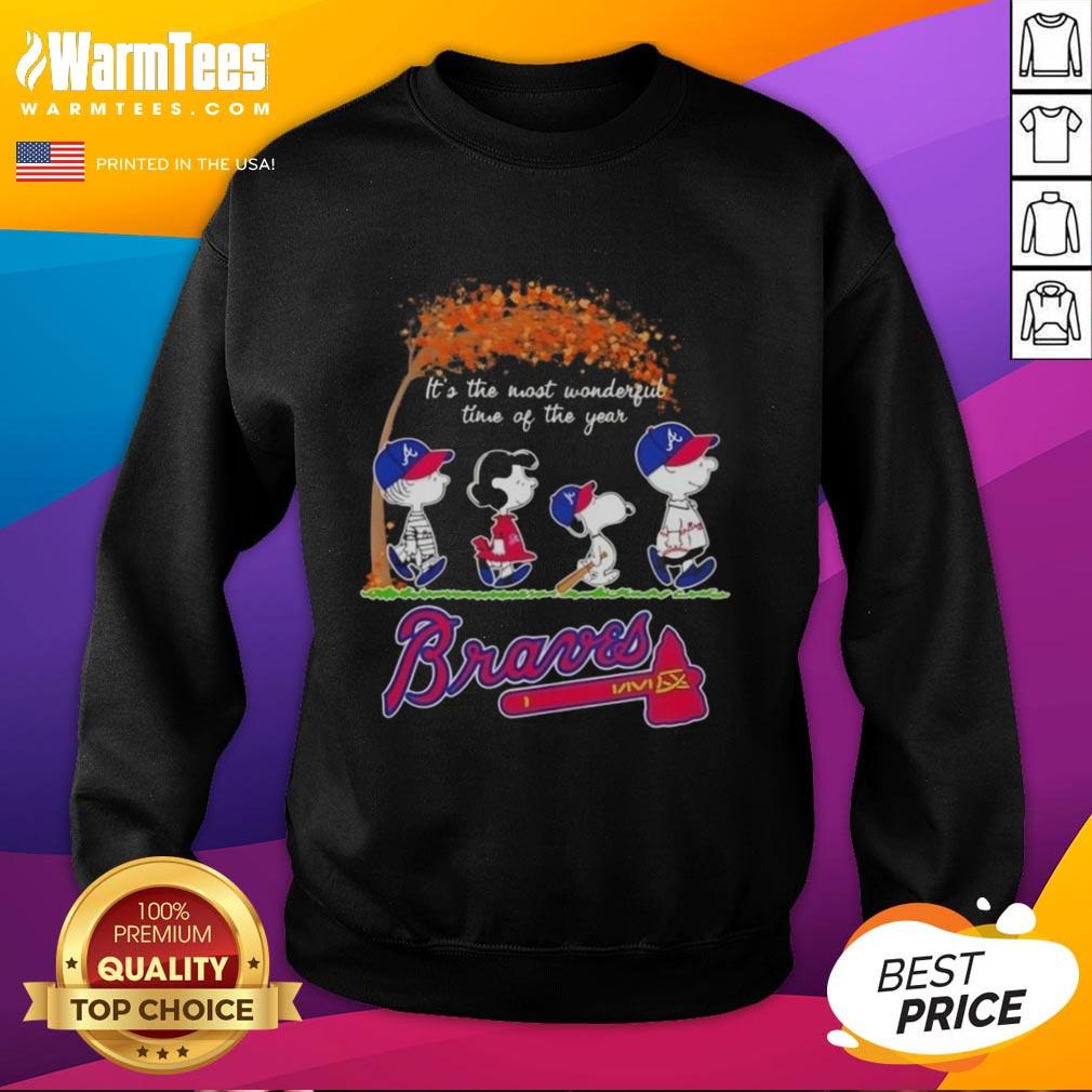 Premium Atlanta Braves X Peanuts Snoopy And Friends Autumn It's The Most Wonderful Time Of The Year T-Shirt - Image 5