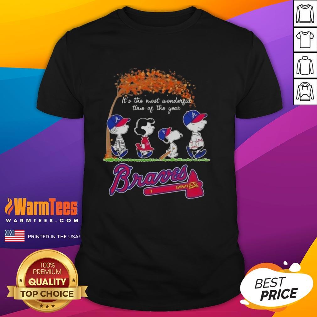 Premium Atlanta Braves X Peanuts Snoopy And Friends Autumn It's The Most Wonderful Time Of The Year T-Shirt