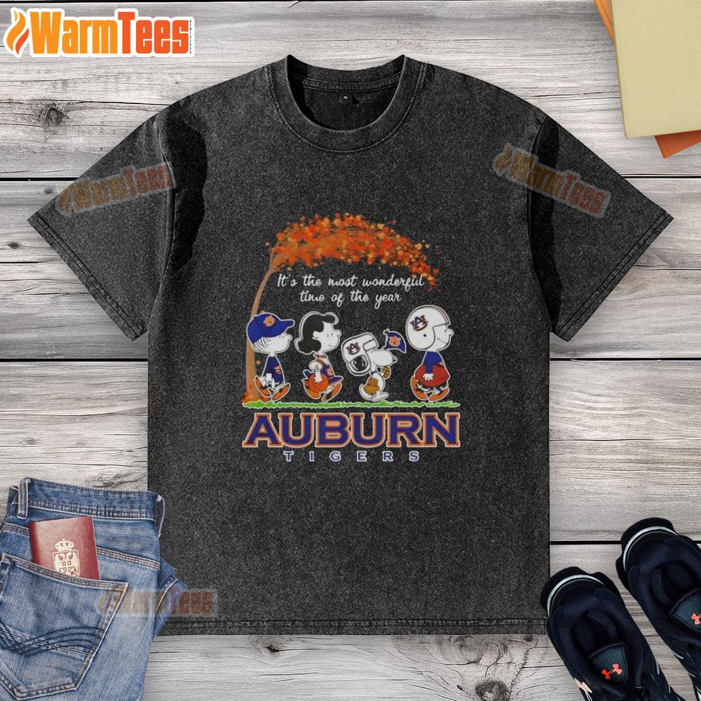 Premium Auburn Tigers X Peanuts Snoopy And Friends Autumn It's The Most Wonderful Time Of The Year T-Shirt - Image 6