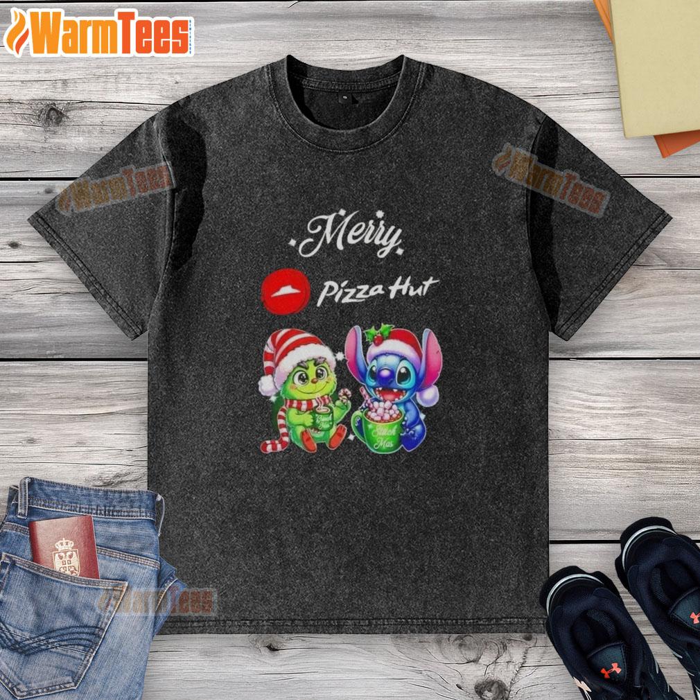 Premium Baby Grinch And Stitch X Pizza Hut Merry Christmas T-Shirt - Image 6