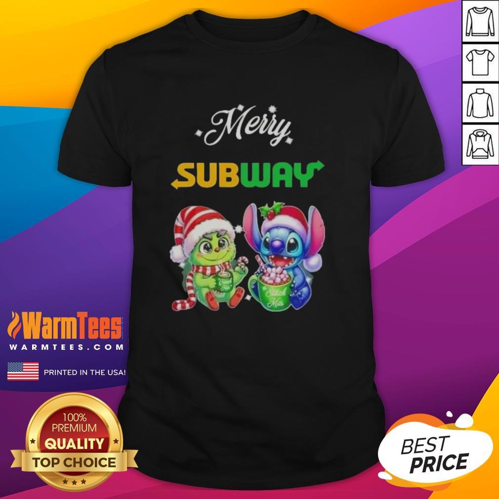Premium Baby Grinch And Stitch X Subway Merry Christmas T-Shirt