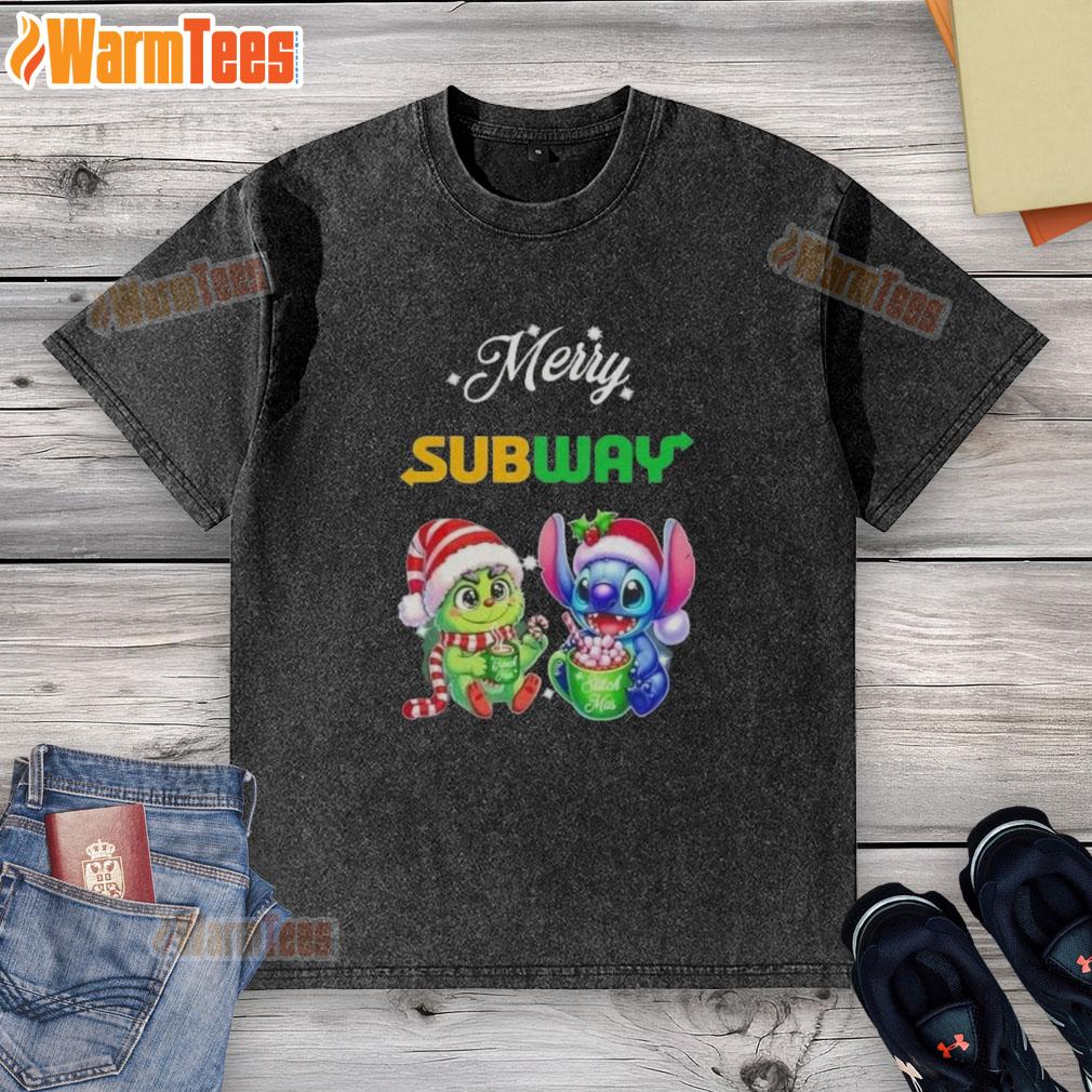 Premium Baby Grinch And Stitch X Subway Merry Christmas T-Shirt - Image 6