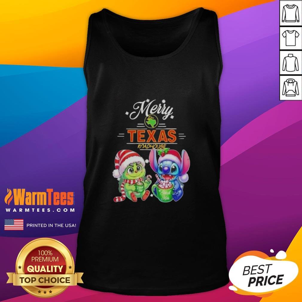 Premium Baby Grinch And Stitch X Texas Roadhouse Merry Christmas T-Shirt - Image 4