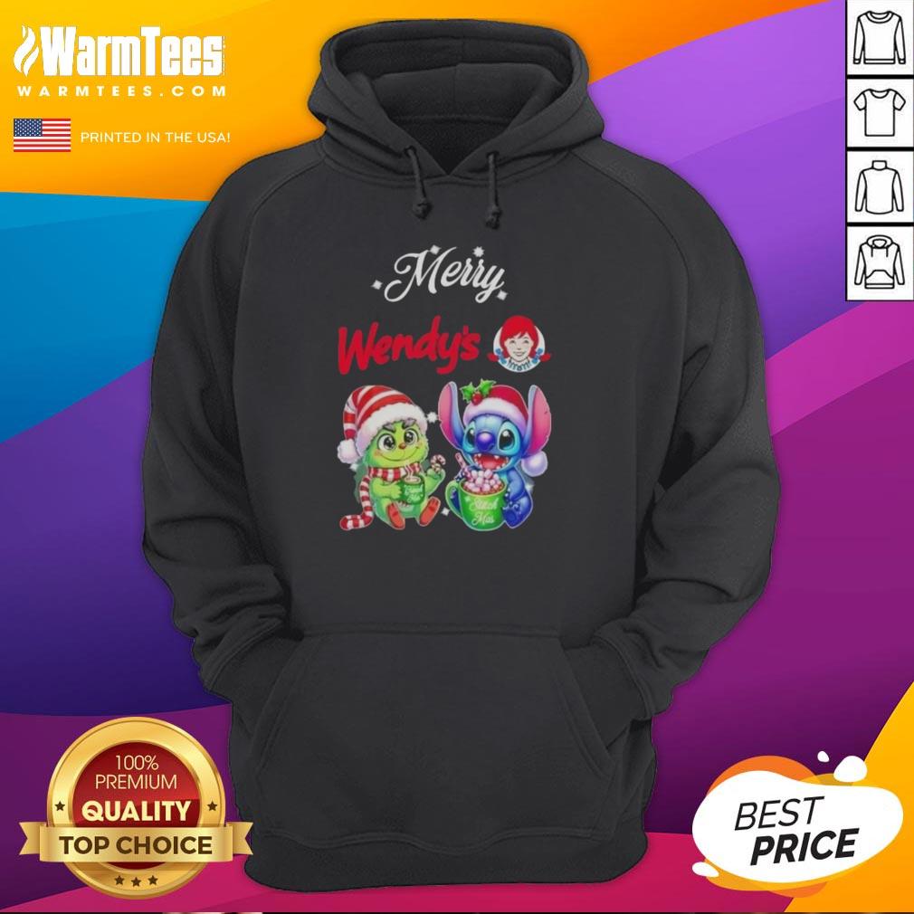 Premium Baby Grinch And Stitch X Wendy's Merry Christmas T-Shirt - Image 2