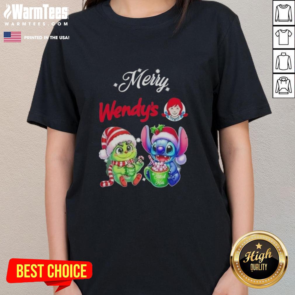 Premium Baby Grinch And Stitch X Wendy's Merry Christmas T-Shirt - Image 3