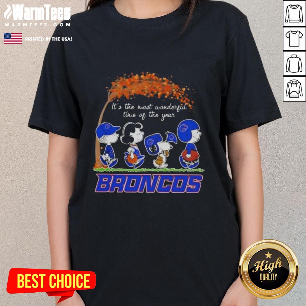 Premium Boise State Broncos X Peanuts Snoopy And Friends Autumn It's The Most Wonderful Time Of The Year T-Shirt - Image 3