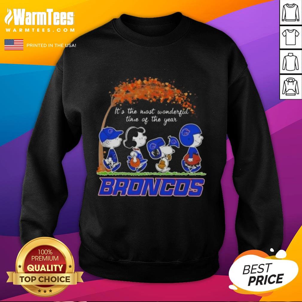 Premium Boise State Broncos X Peanuts Snoopy And Friends Autumn It's The Most Wonderful Time Of The Year T-Shirt - Image 5