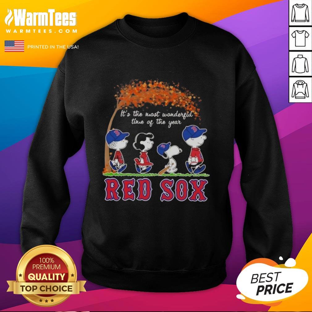 Premium Boston Red Sox X Peanuts Snoopy And Friends Autumn It's The Most Wonderful Time Of The Year T-Shirt - Image 5