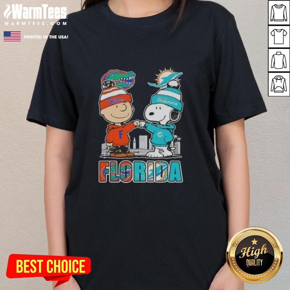 Premium Charlie Brown And Snoopy Florida Gators And Miami Dolphins Skyline T-Shirt - Image 3