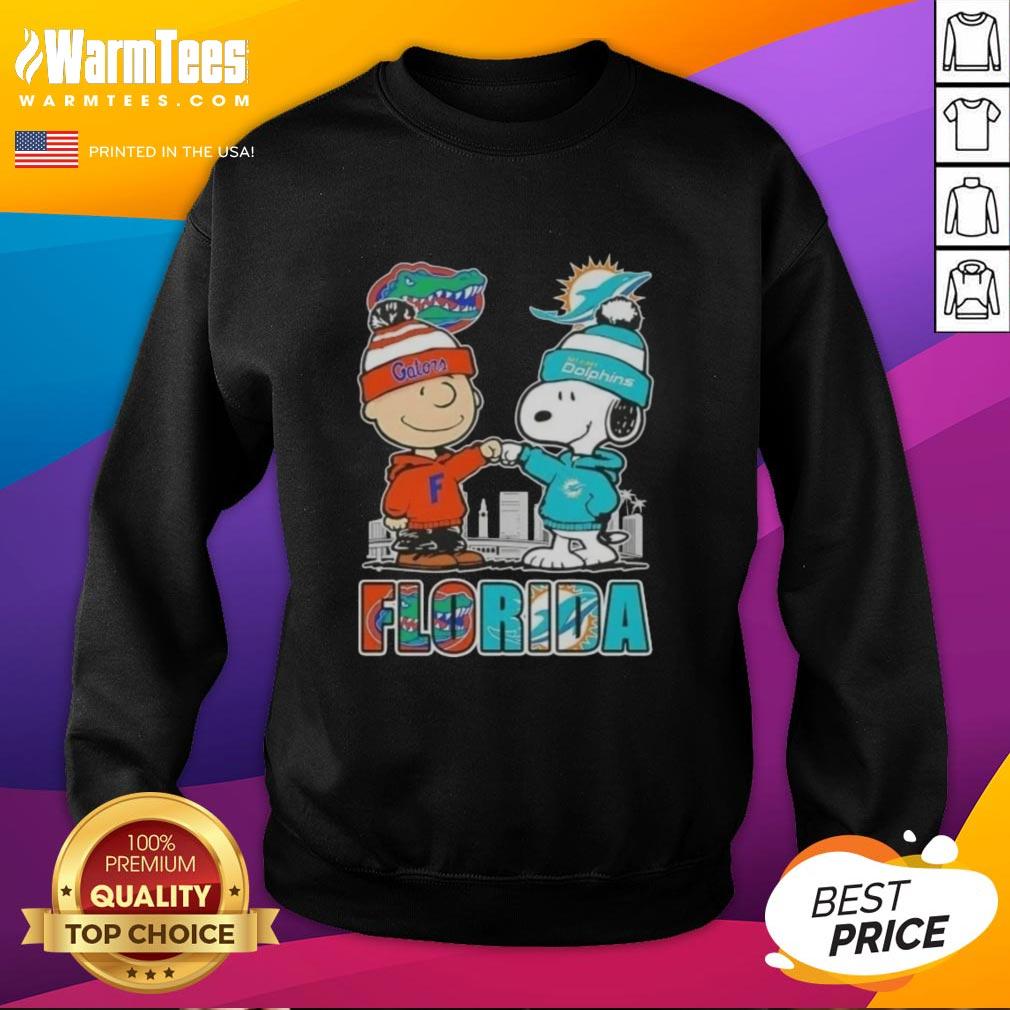 Premium Charlie Brown And Snoopy Florida Gators And Miami Dolphins Skyline T-Shirt - Image 5