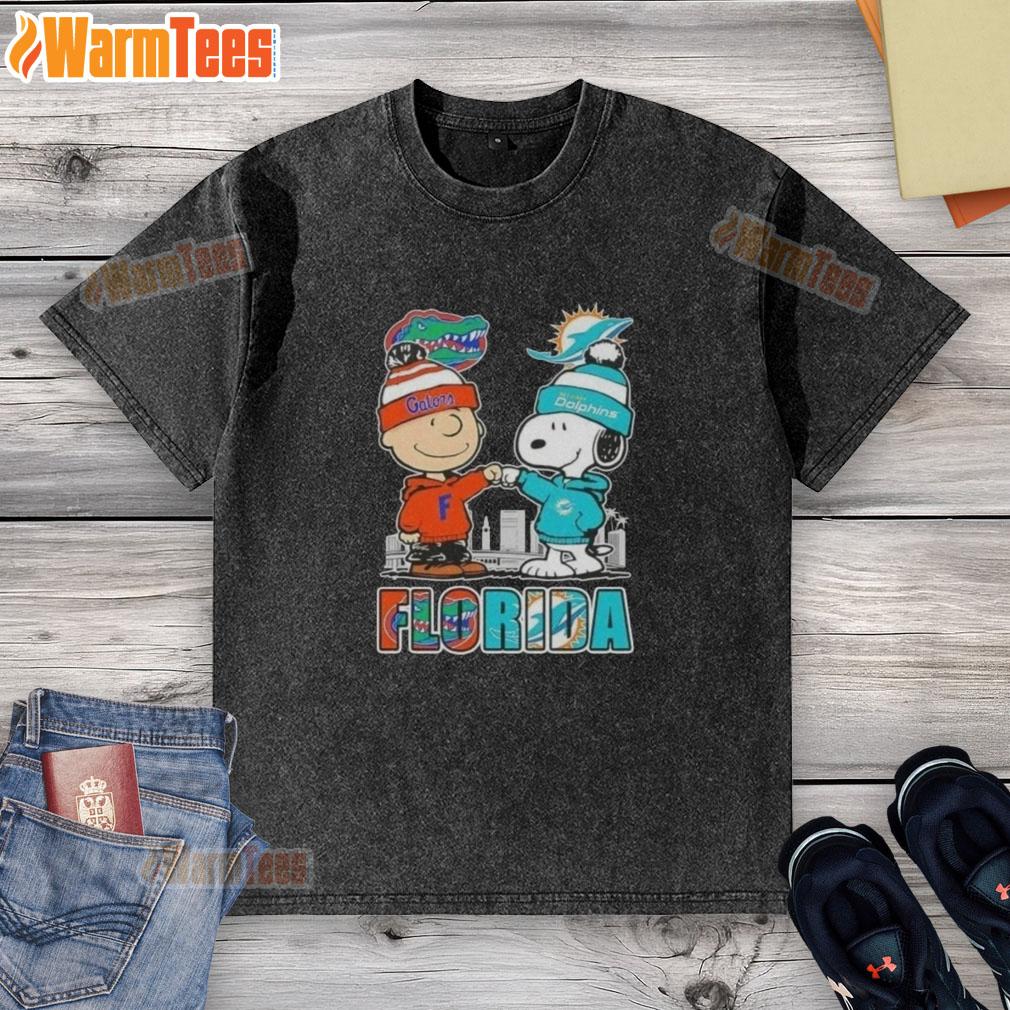 Premium Charlie Brown And Snoopy Florida Gators And Miami Dolphins Skyline T-Shirt - Image 6