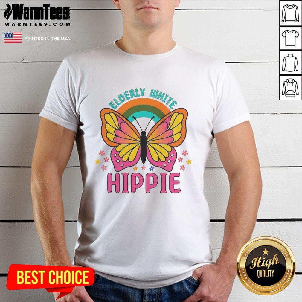 Premium Elderly White Hippie Retro Butterfly Rainbow Flower T-Shirt
