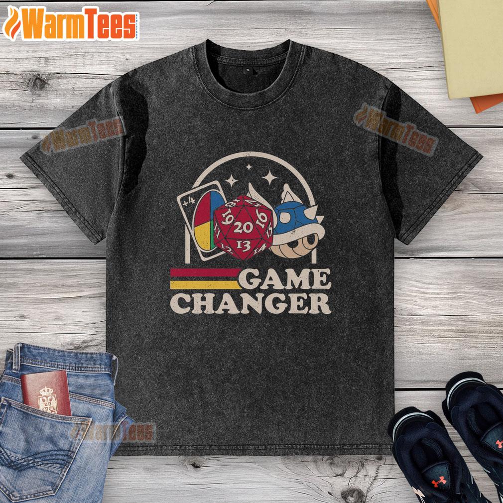 Premium Game Changer Uno +4 20 Roll Mario Blue Turtle Shell Mario Kart T-Shirt - Image 6
