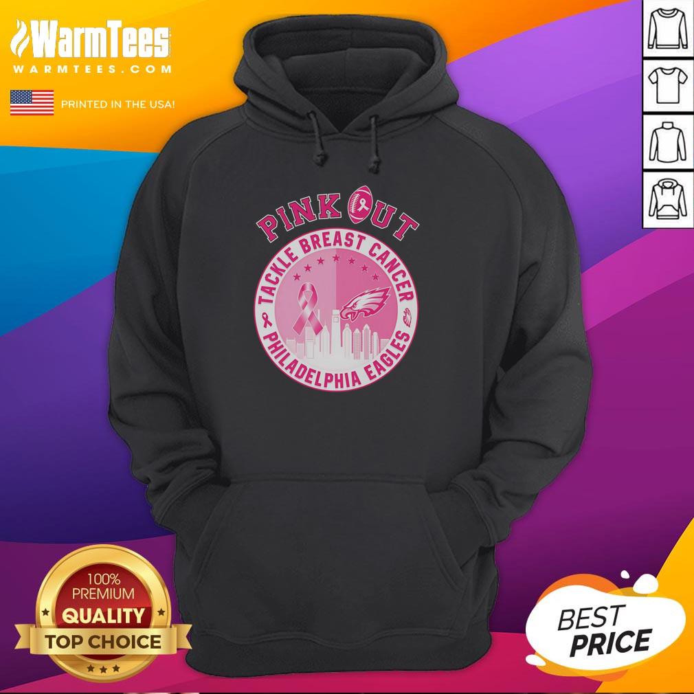 Premium Pink Out Tackle Breast Cancer Philadelphia Eagles Skyline T-Shirt - Image 2