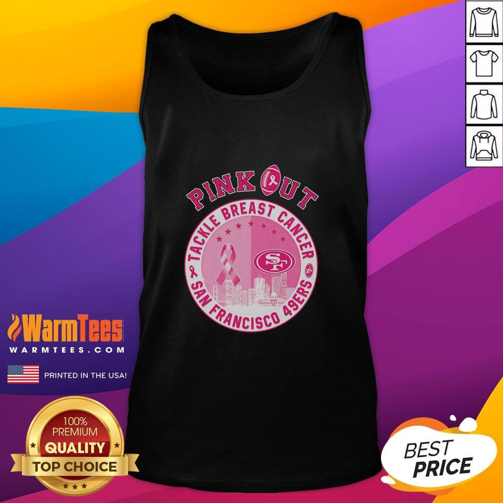 Premium Pink Out Tackle Breast Cancer San Francisco 49ers Skyline T-Shirt - Image 4