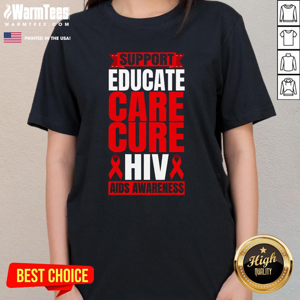 Pretty Hiv Awareness Red Ribbon World Aids Day Fighters T-Shirt - Image 2