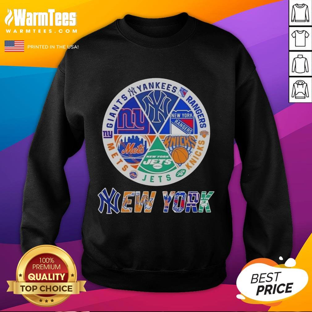 Pretty New York City Sports Yankees Rangers Knicks Jets Mets Giants Logos Combine T-Shirt - Image 5