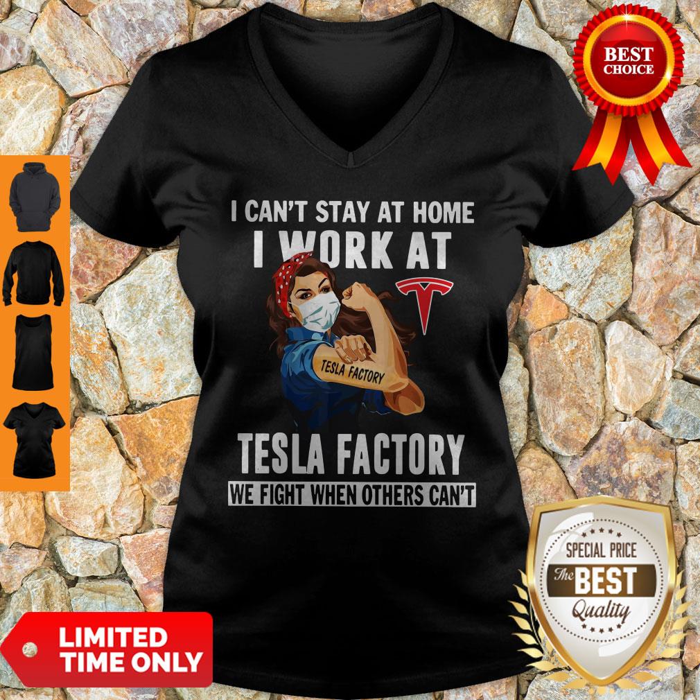 Top Strong Woman Face Mask I Can’t Stay At Home I Work At Tesla Factory We Fight When Others Can’t Shirt - Image 3