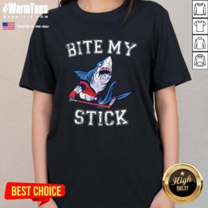 Alternative view of Top Cartoon Shark Bite My Stick Ice Hockey T-Shirt