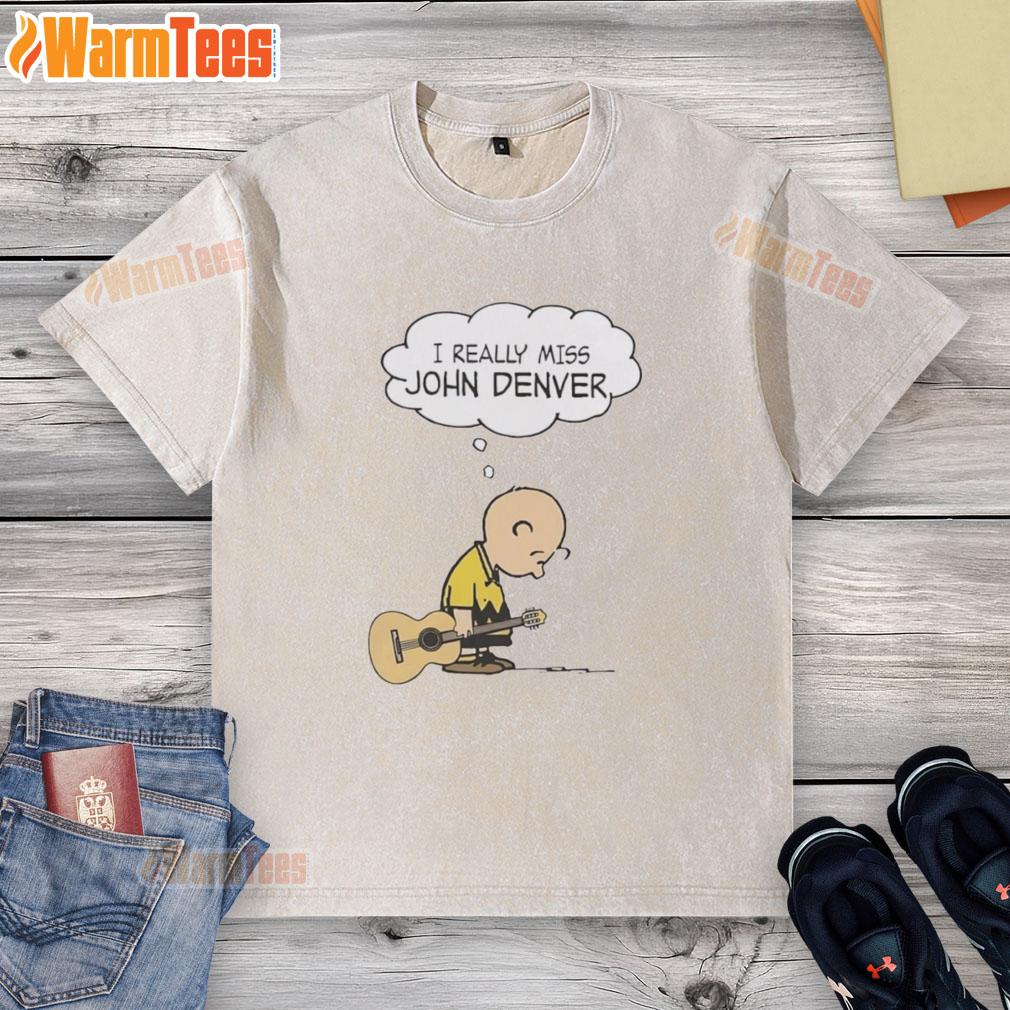 Top Charlie Brown Holding Guitar I Really Miss John Denver T-Shirt - Image 6