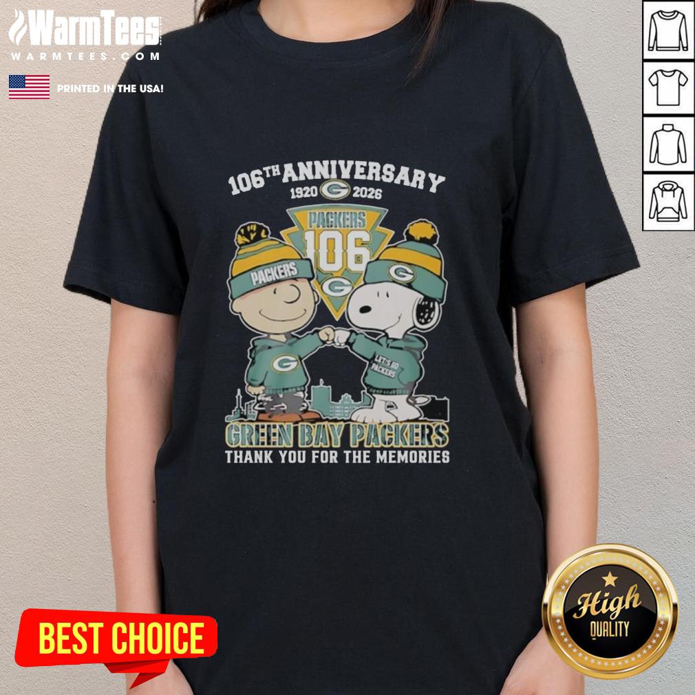 Top Green Bay Packers Outfit With Snoopy And Charlie Brown 106th Anniversary 1920 2026 T-Shirt - Image 3