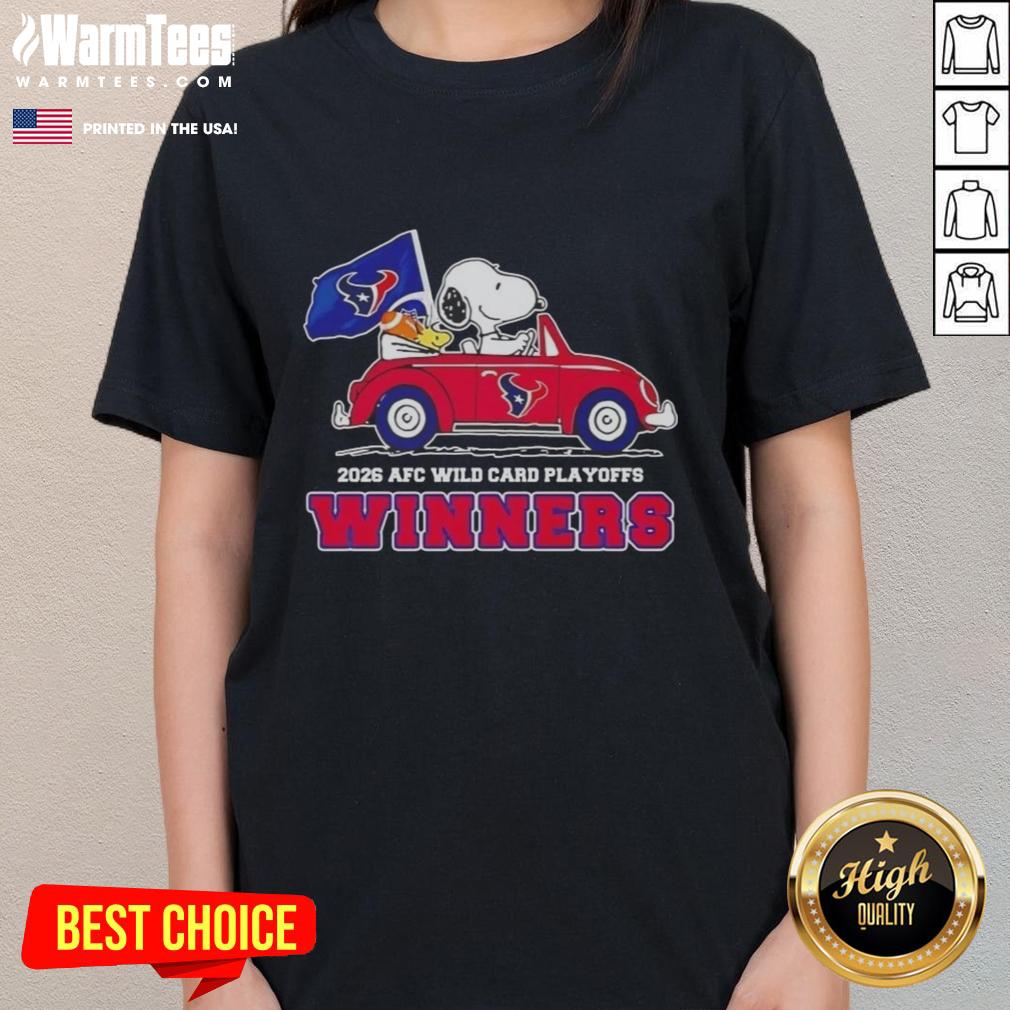 Top Houston Texans X Snoopy Driving Car 2026 Afc Wild Card Playoffs Winners T-Shirt - Image 3