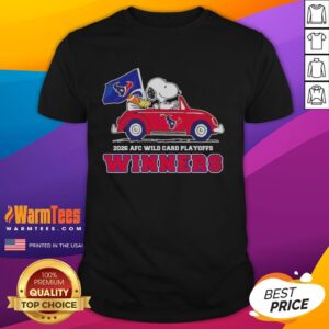 Top Houston Texans X Snoopy Driving Car 2026 Afc Wild Card Playoffs Winners T-Shirt